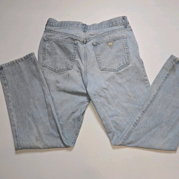 Vintage GUESS Jeans Loose Straight Leg Light Wash 34 X 29 Big Triangle Patch USA - Picture 1 of 12